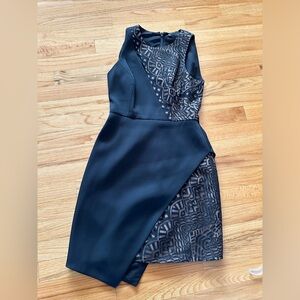 BCBG Maxazria Asymmetrical Gold and Black Dress worn once Size 0 GREAT CONDITION